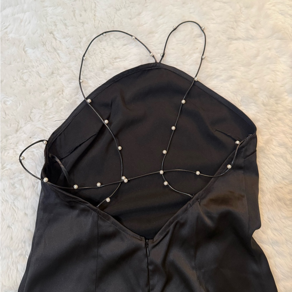 Commense Black Satin Slip Maxi Dress with Chain Straps - Picture 12 of 14